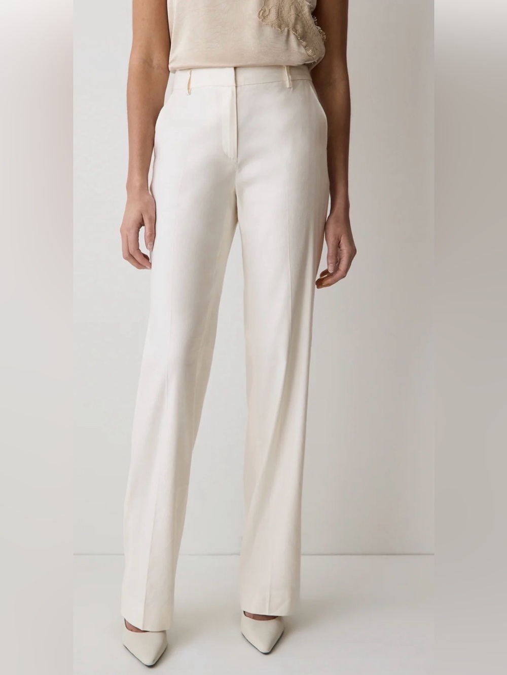Cream Mid-Rise Wide-Leg Trousers